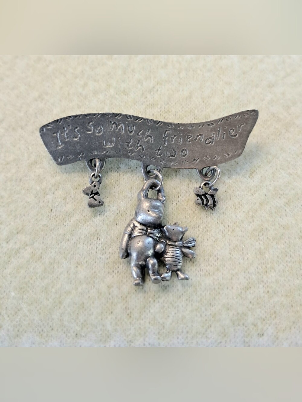 Disney Vintage Danforth Pewter Winnie The Pooh & Piglet Dangle Brooch